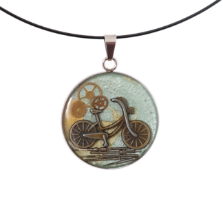 Light Turquoise Steampunk Bicycle Pendant with Industrial Detail