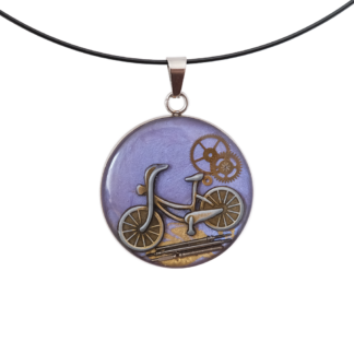 Light Purple Vintage Bicycle Pendant with Mechanical Layers