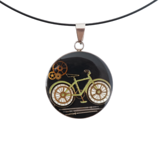 Black Vintage Bicycle Pendant with Steampunk Contrast