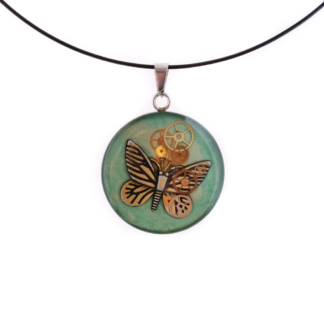 Light Green Steampunk Butterfly Pendant with Mechanical Detail