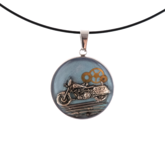 Industrial Blue Motorcycle Mechanic Art Pendant