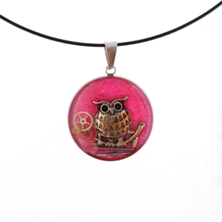 Pink Mechanical Owl Artistic Pendant