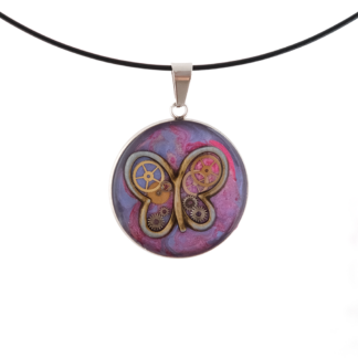 Purple Mechanical Butterfly Art Pendant