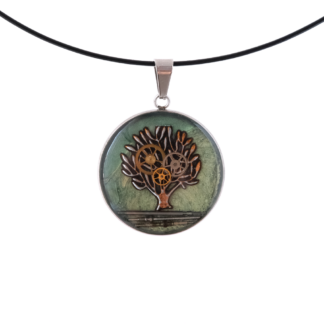 Green Tree of Life Mechanical Style Pendant