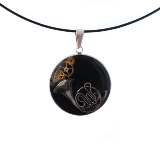 Black French Horn Mechanical Art Pendant