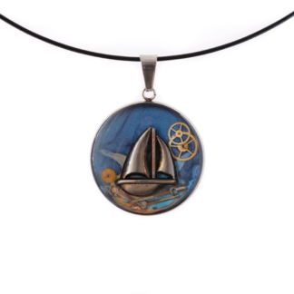 Blue Sailboat Mechanical Art Pendant