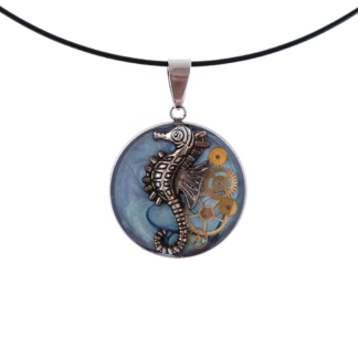 Blue Mechanical Seahorse Contrast Pendant