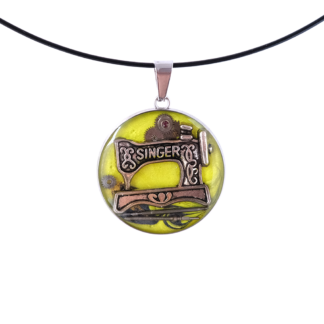Vintage Sewing Machine Pendant on Yellow Base