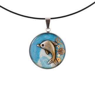 Steampunk Dolphin Pendant on Light Turquoise Base