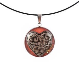 Ornate Heart Pendant on Red Base
