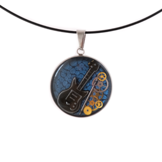 Electric Guitar Steampunk Pendant on Blue Base