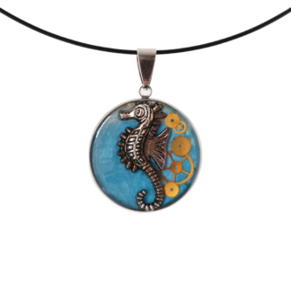 Mechanical Seahorse Pendant on Turquoise Base