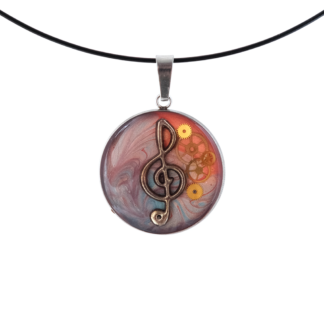 Steampunk Treble Clef Pendant with Swirled Multicolor Base