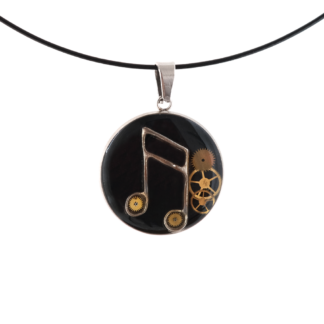 Minimalist Musical Note Steampunk Pendant on Black