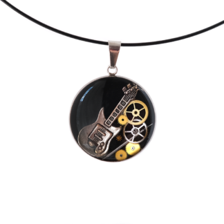 Industrial Electric Guitar Pendant on Black Base