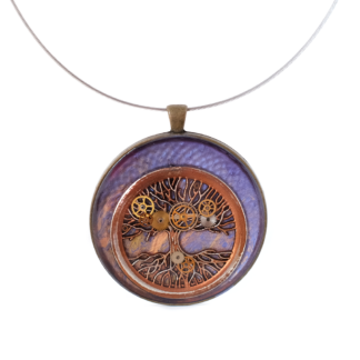 Colgante Árbol de la Vida Steampunk en Resina Púrpura