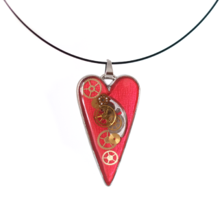 Handcrafted pendant with recycled watch parts and resin finish