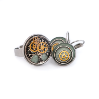 Industrial Green Tree of Life Watch Gear Jewelry Set
