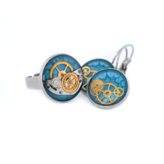 Turquoise Mechanical Gear Resin Jewelry Set