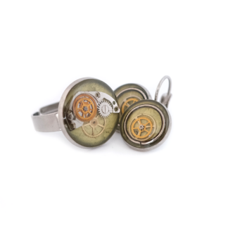 Beige Mechanical Watch Gear Resin Jewelry Set