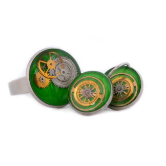 Vivid Green Mechanical Gear Statement Jewelry Set