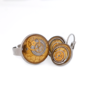 Golden Mechanical Watch Gear Resin Jewelry Set