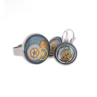 Blue Industrial Watch Gear Jewelry Set