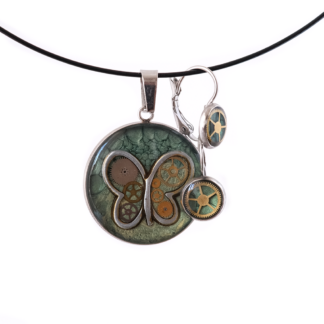 Green Steampunk Butterfly Set with Recycled Watch Parts