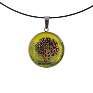 Industrial Tree of Life Pendant in Yellow Steampunk Resin