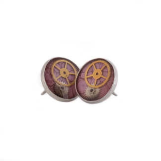 Plum Gear Stud Earrings with Upcycled Watch Parts