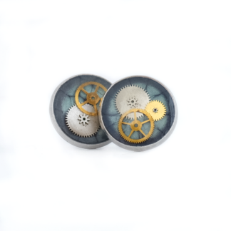 Industrial Blue Gear Resin Stud Earrings