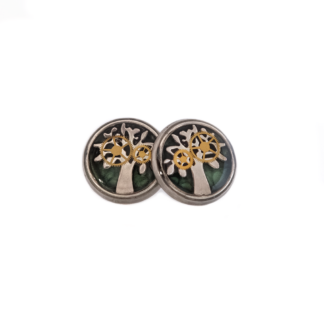 Green Tree of Life Gear Stud Earrings