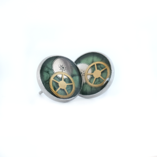 Industrial Green Gear Resin Stud Earrings