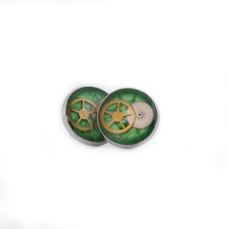 Green Brass Gear Resin Stud Earrings