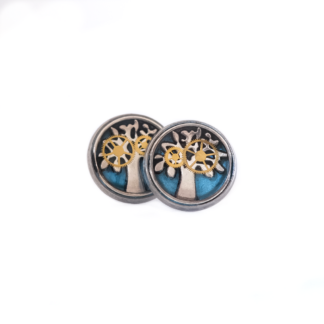 Turquoise Mechanical Gear Stud Earrings