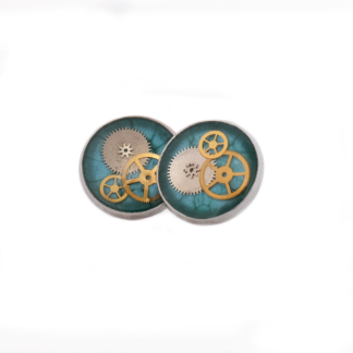 Turquoise Industrial Gear Art Stud Earrings