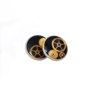 Black Mechanical Contrast Stud Earrings