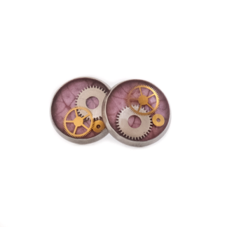 White Minimal Gear Stud Earrings