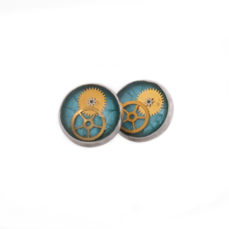 Burnt Orange Radial Gear Stud Earrings