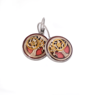 Deep Red Tree of Life Steampunk Earrings