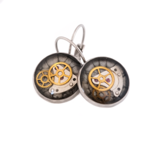Gray Industrial Watch Parts Drop Earrings