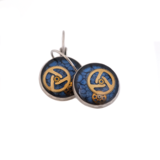 Blue Mechanical Watch Parts Leverback Earrings