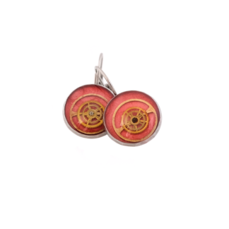 Orange Spiral Gear Leverback Earrings
