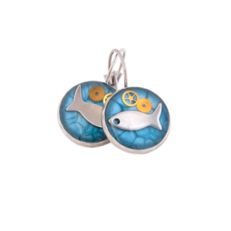 Turquoise Fish Steampunk Leverback Earrings