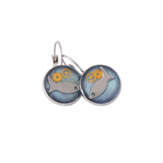 Boucles d’Oreilles Mécaniques Bleu Océan Poisson