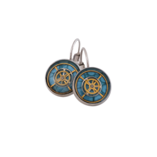 Turquoise Radial Gear Leverback Steampunk Earrings