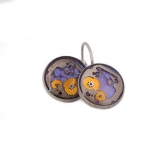 Purple Industrial Watch Parts Leverback Earrings