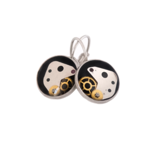 Black Contrast Gear Leverback Steampunk Earrings