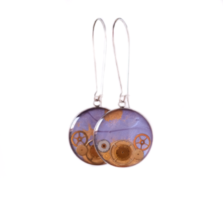 Boucles d’Oreilles Industrielles Violettes à Engrenages Recyclés