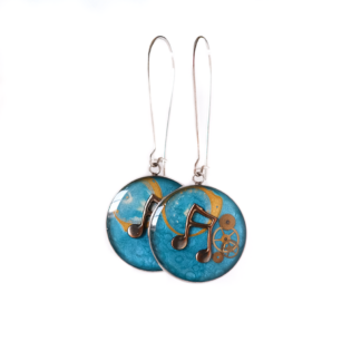 Turquoise Steampunk Music Note Drop Earrings with Watch Parts
